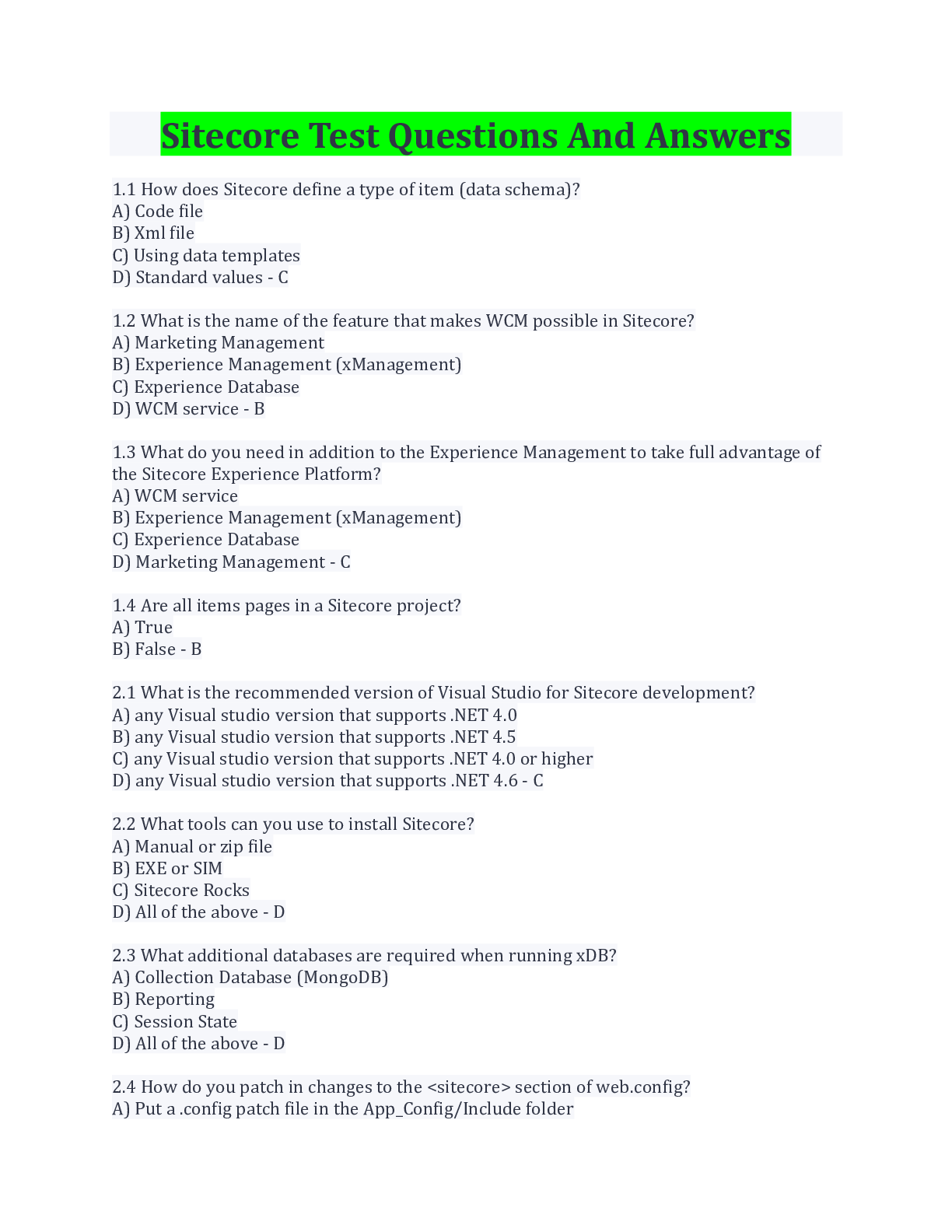 Preview image for Sitecore Test Questions And Answers/ Download